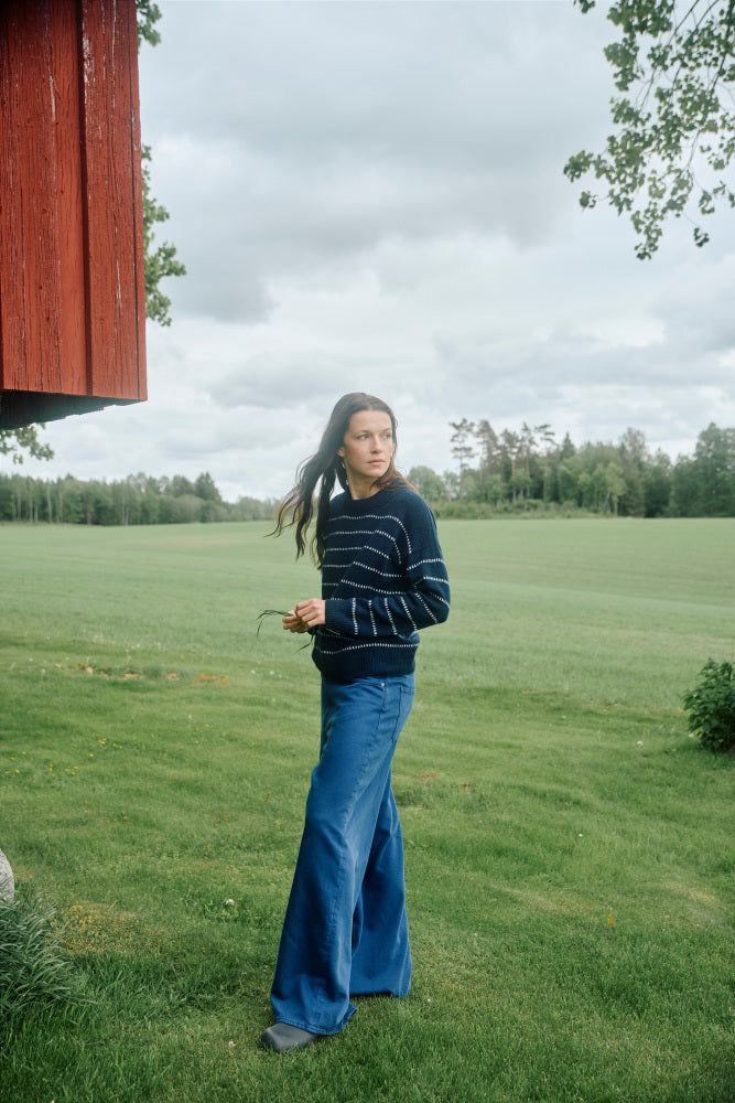 Lun Minagenser Strikkekit – Tidløs sweater med mønsterstriber 🧶✨