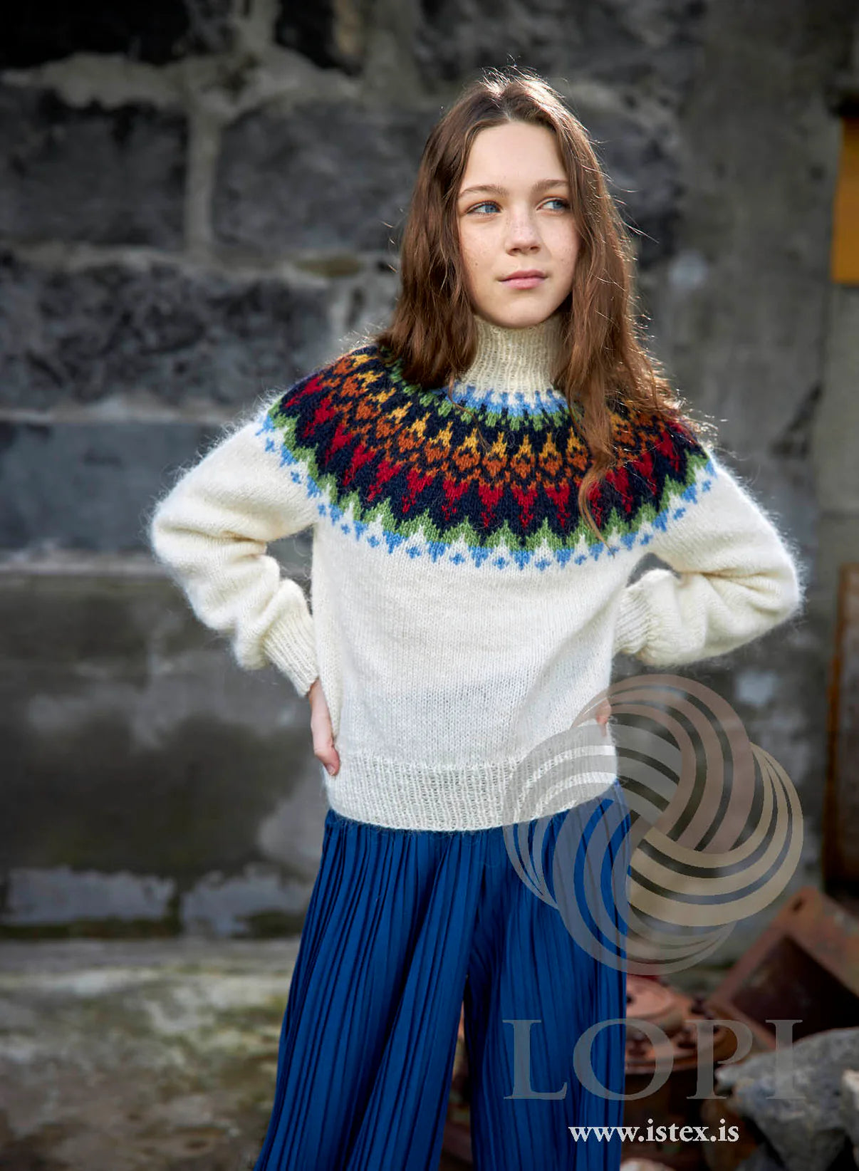 Neisti – Lopapeysa til teenagere i Léttlopi - STRIKKEKIT - farverig version