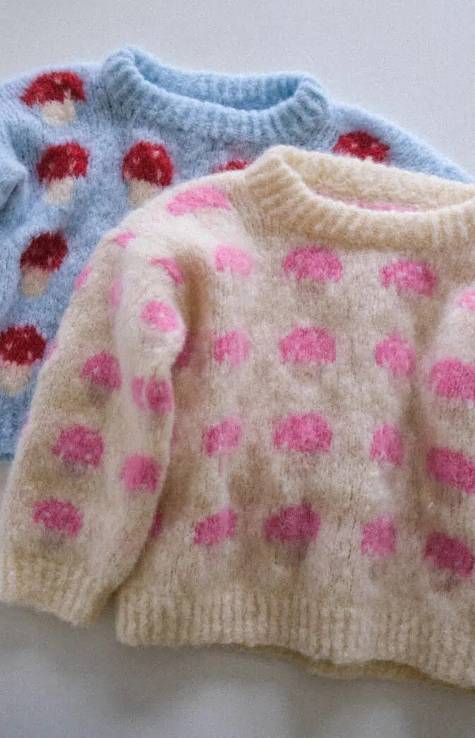 BonBon Svampesweater – Blød børnesweater med hyggeligt svampemønster 🍄🧶