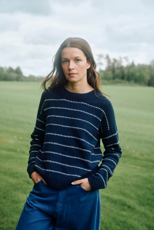 Lun Minagenser Strikkekit – Tidløs sweater med mønsterstriber 🧶✨