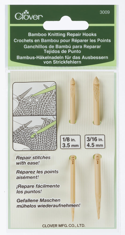 Clover strikkereparationsnåle – 3,5 og 4,5 mm i bambus (2 stk)