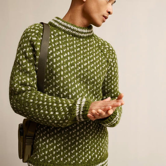 🔥❄️ 416-6 Herre Islender – Klassisk mønstersweater i Rauma Vams | Strikkeopskrift PDF